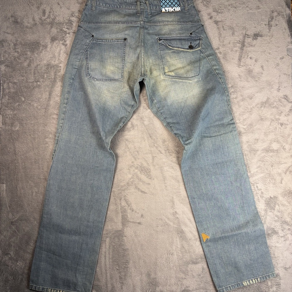 Atikin Jeans Men's 34x34 Blue Light Wash Straight Leg Icelandic Button Fly Baggy